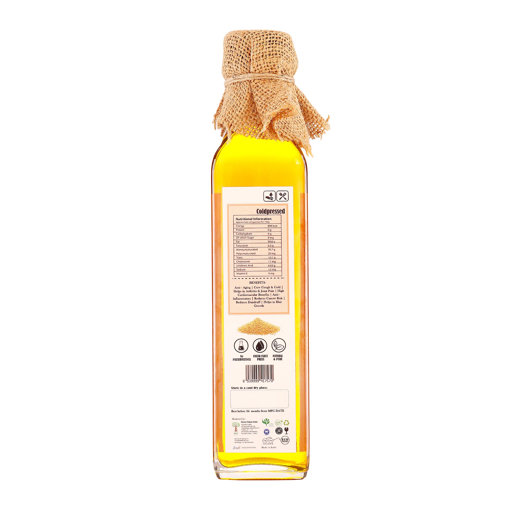 Pure & Natural Cold Pressed Yellow Mustard Oil (250ml)